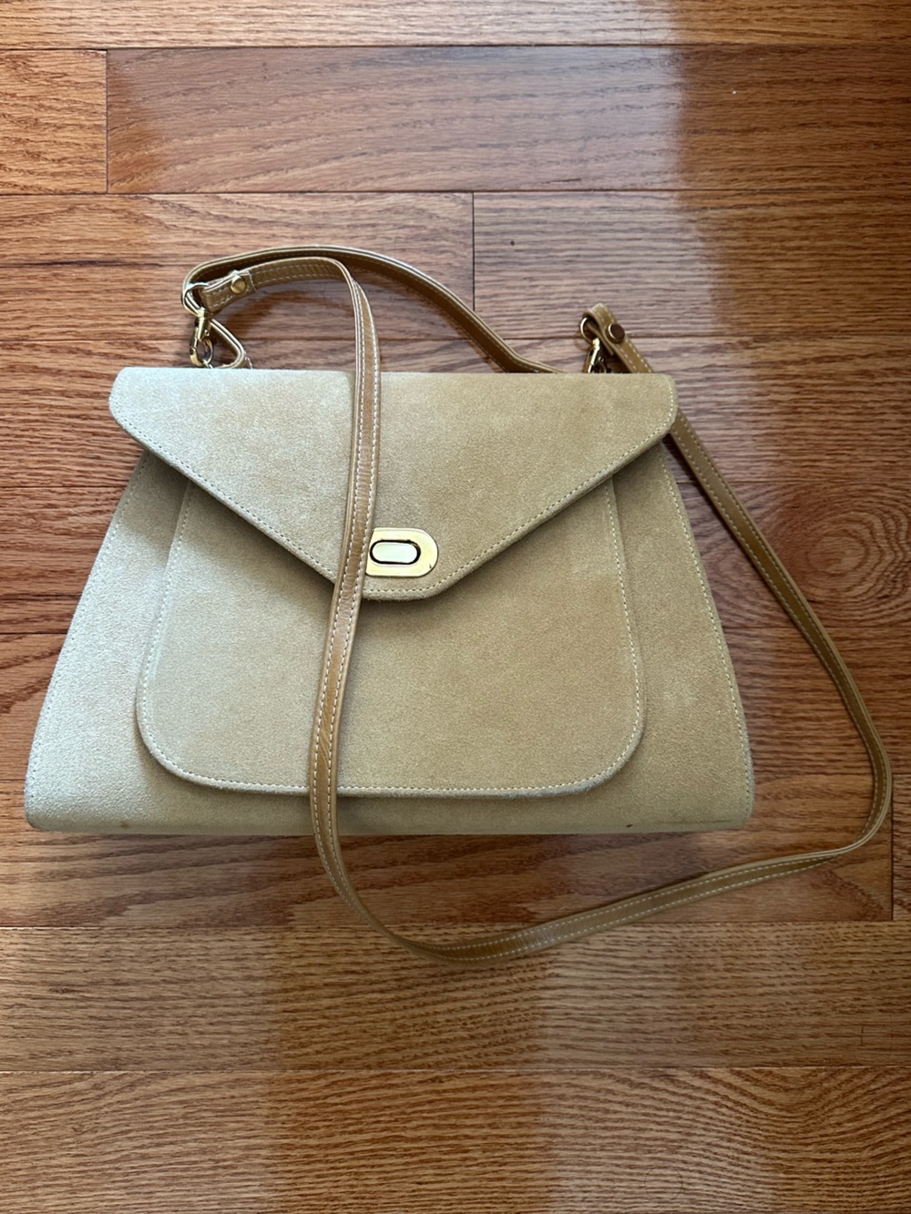 Classic Tan Suede Flap Satchel with Top Handle